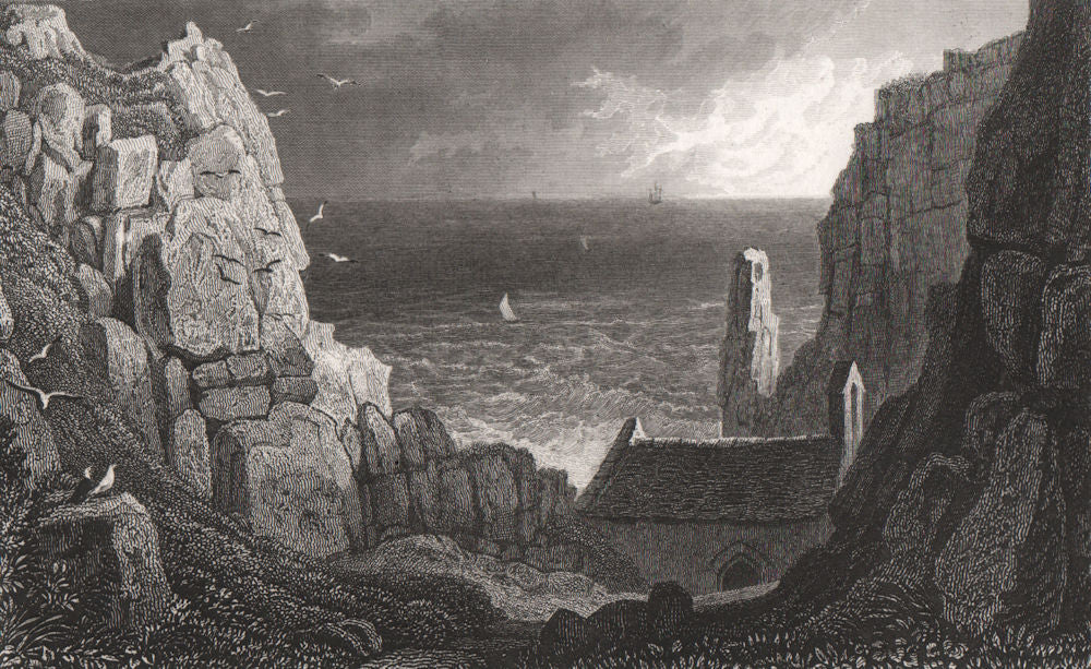 St Govan's Chapel, near Pembroke, Wales, by Henry Gastineau 1835 old print